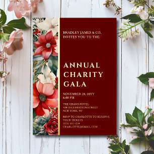 Invitación Con Relieve Metalizado Gala de la fiesta del evento de caridad floral roj