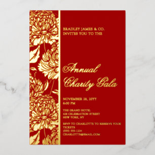 Invitación Con Relieve Metalizado Gala de Noche de Evento de Caridad Botánica Roja E