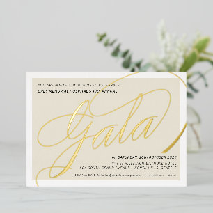 Invitación Con Relieve Metalizado GALÁ DE RECAUDACIÓN DE FONDOS caligrafía elegante