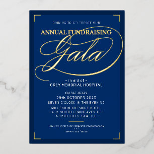 Invitación Con Relieve Metalizado GALÁ DE RECAUDACIÓN DE FONDOS evento elegante guio