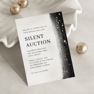 Invitación Con Relieve Metalizado Gala de Trazo de Pincel Elegante Negro & Subasta S