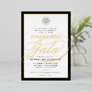 Invitación Con Relieve Metalizado GALA FUNDRAISER logotipo moderno caligrafía oro ne