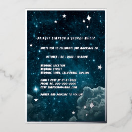 Invitación Con Relieve Metalizado galaxia azul cielo boda plata