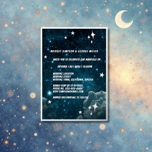 Invitación Con Relieve Metalizado galaxia azul cielo boda plata