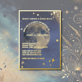 Invitación Con Relieve Metalizado galaxia azul cielo celeste boda oro
