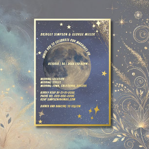 Invitación Con Relieve Metalizado galaxia azul cielo celeste boda oro