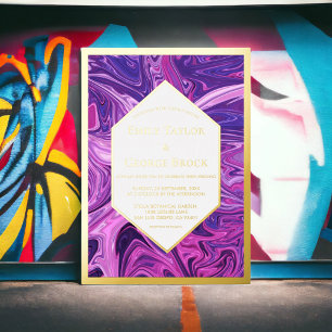 Invitación Con Relieve Metalizado Galaxia azul moderna Resumen Boda elegante oro