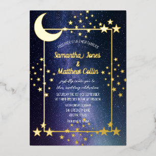 Invitación Con Relieve Metalizado Galaxia Celeste Cosmos Luna Cielo Boda de Hoja de