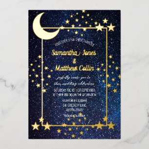 Invitación Con Relieve Metalizado Galaxia Celeste Cosmos Luna Cielo Boda de Hoja de