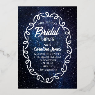 Invitación Con Relieve Metalizado Galaxia Celeste Marco de Cielo de Hoja de Oro Desp