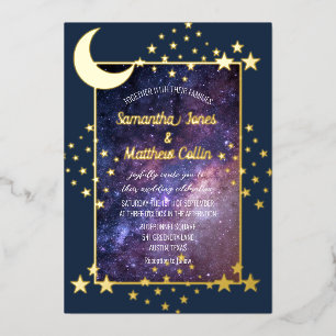 Invitación Con Relieve Metalizado Galaxia Celestial Cosmos Luna Cielo Boda de Hoja d