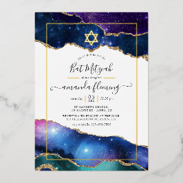 Invitación Con Relieve Metalizado Galaxy Agate Bat Mitzvah