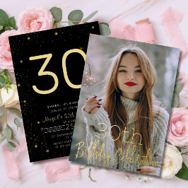 Invitación Con Relieve Metalizado Galaxy Elegant Photo Black Gold Party