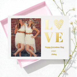 Invitación Con Relieve Metalizado Galentines Day Photo BFF Love Heart