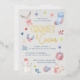 Invitación Con Relieve Metalizado Galletas de Inv Navidad Acuarela Script Cocoa Inv