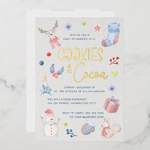 Invitación Con Relieve Metalizado Galletas de Inv Navidad Acuarela Script Cocoa Inv