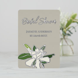 Invitación Con Relieve Metalizado Gardenia floral blanca simple Jardín ducha de novi