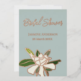 Invitación Con Relieve Metalizado Gardenia floral blanca simple Jardín ducha de novi