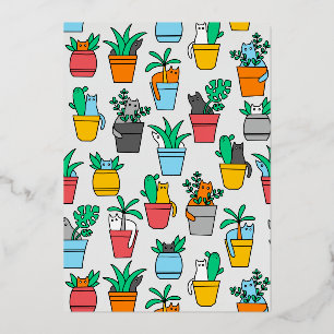 Invitación Con Relieve Metalizado Gatos en macetas de flores