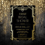 Invitación Con Relieve Metalizado Gatsby Art Deco Gold y Black Bridal Shower<br><div class="desc">Presentamos nuestras invitaciones a la ducha de novias inspiradas en Gatsby, la elección perfecta para los futuros novios con amor por todas las cosas vintage y glam. Estas elegantes invitaciones presentan un impresionante diseño Art Deco, con detalles de Relieve metalizado dorado brillante y una sofisticada combinación de colores en blanco...</div>