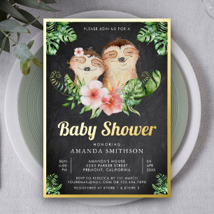 Invitación Con Relieve Metalizado Gemelos espumosos y bonitos Chalkboard Baby Shower
