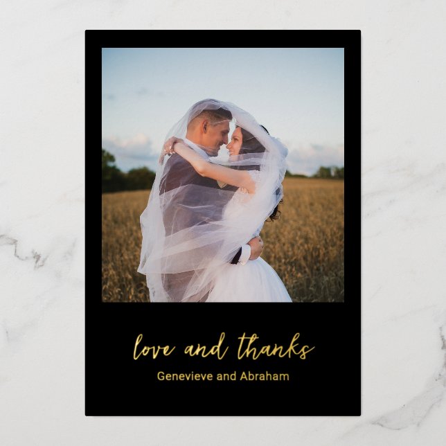 Invitación Con Relieve Metalizado Genevieve Black Photo Modern Boda (Anverso)