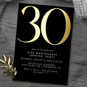 Invitación Con Relieve Metalizado Genial Negro y Dorado Cumpleaños 30 de Hombres o