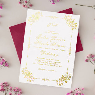 Invitación Con Relieve Metalizado Geometría Vintage Motivo Clásico Intrincado Boda