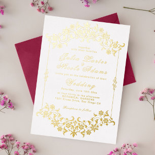 Invitación Con Relieve Metalizado Geometría Vintage Motivo Clásico Intrincado Boda