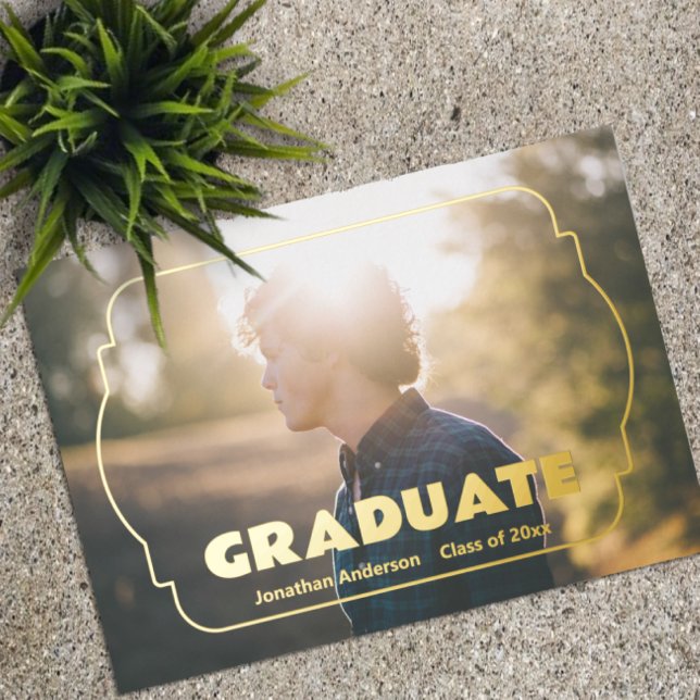 Invitación Con Relieve Metalizado Geometric Frame Photo Graduation Announcement (Subido por el creador)