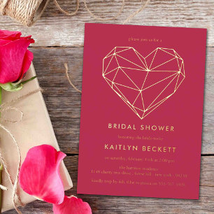 Invitación Con Relieve Metalizado Geometric Heart Día de San Valentín Despedida de s