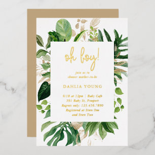 Invitación Con Relieve Metalizado Geometric Oh Boy Fiesta Tropical de Bienvenida de 