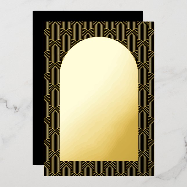 Invitación Con Relieve Metalizado Geométrica del Boda negro (Anverso/Reverso)