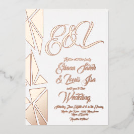 Invitación Con Relieve Metalizado Geometry Blush Gold Wedding Pressed  
