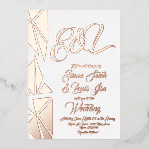 Invitación Con Relieve Metalizado Geometry Blush Gold Wedding Pressed  