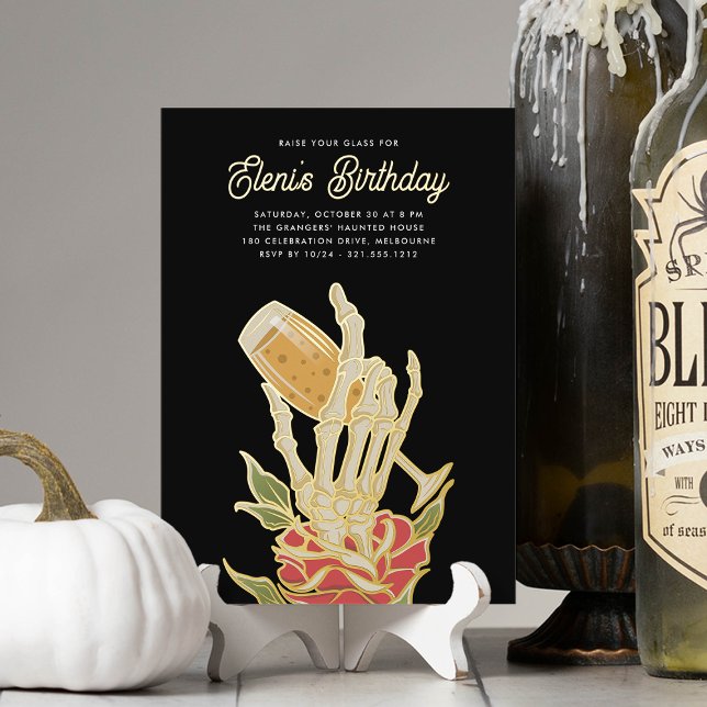 Invitación Con Relieve Metalizado Ghostal Champagne Halloween Birday Party (Subido por el creador)