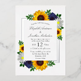 Invitación Con Relieve Metalizado Girasol Rosa Margarita Otoño Floral Boda
