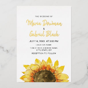 Invitación Con Relieve Metalizado Girasol Rústico Amarillo moda simple