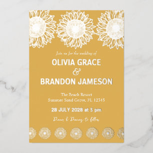 Invitación Con Relieve Metalizado Girasoles de jardín amarillos boda floral moderna