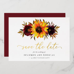 Invitación Con Relieve Metalizado Girasoles Rústico Elegante Boda Salvar la Fecha