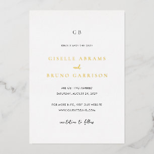 Invitación Con Relieve Metalizado Giselle Monogram Elegant Wedding Save the Date