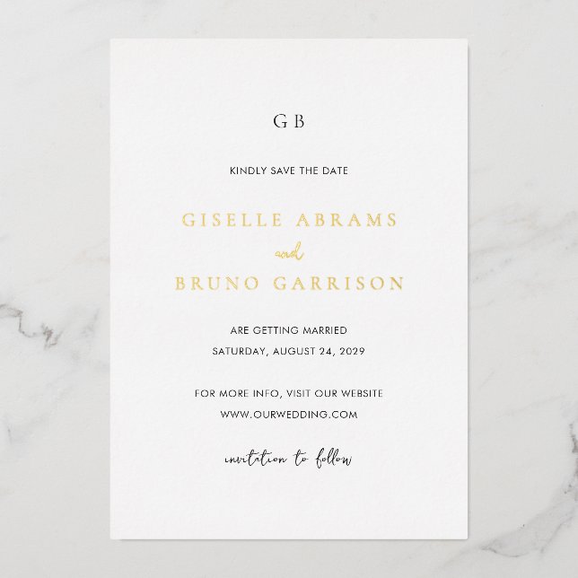 Invitación Con Relieve Metalizado Giselle Monogram Elegant Wedding Save the Date (Anverso)