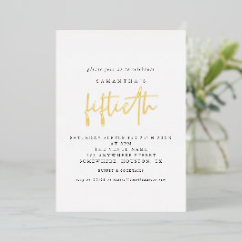 Invitación Con Relieve Metalizado Glam 50th Birthday Party Script White Real