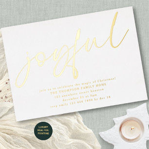 Invitación Con Relieve Metalizado Glam Alegre Escritura Fiesta de Navidad Blanca Rea
