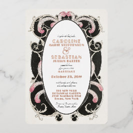 Invitación Con Relieve Metalizado Glam Art Deco Gatsby Vintage Monograma Boda Gold