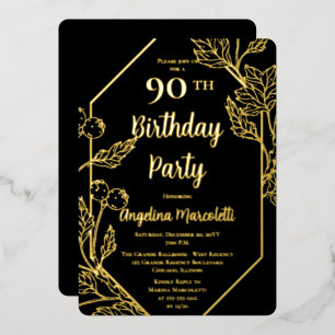 Invitación Con Relieve Metalizado Glam Berries Hojas Marco 90 Cumpleaños