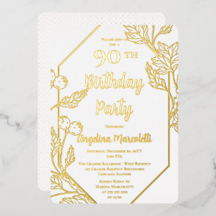 Invitación Con Relieve Metalizado Glam Berries Hojas Marco 90 Cumpleaños