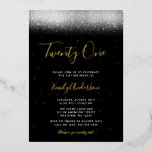 Invitación Con Relieve Metalizado Glam Black and White 21st Birthday Gold<br><div class="desc">¡Esta moderna invitación al Relieve metalizado de oro de 21 años está diseñada para impresionar! Elegante brillo falso ilumina un fondo negro con una fuente de escritura moderna.</div>