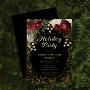 Invitación Con Relieve Metalizado Glam Burgundy Rosa fiesta de feriado de Navidades