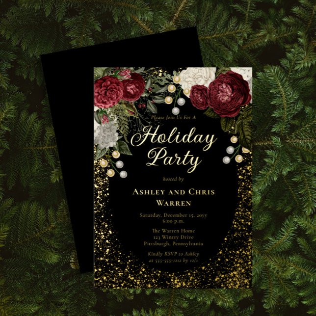 Invitación Con Relieve Metalizado Glam Burgundy Rosa fiesta de feriado de Navidades  (Subido por el creador)